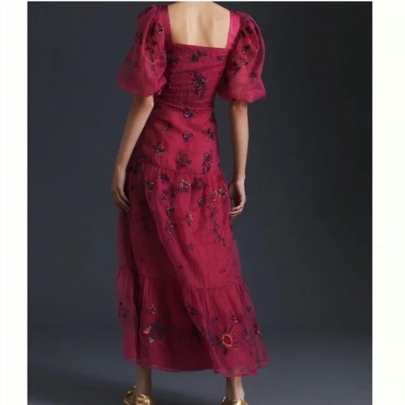 New Anthropologie Let Me Be Embroidered Maxi Dress Red Size Small - Picture 2 of 7